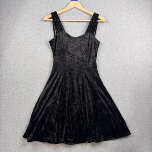 VTG Maurices Dress Womens Small Black Crushed Velvet Whimsigoth Mini Skater 90s